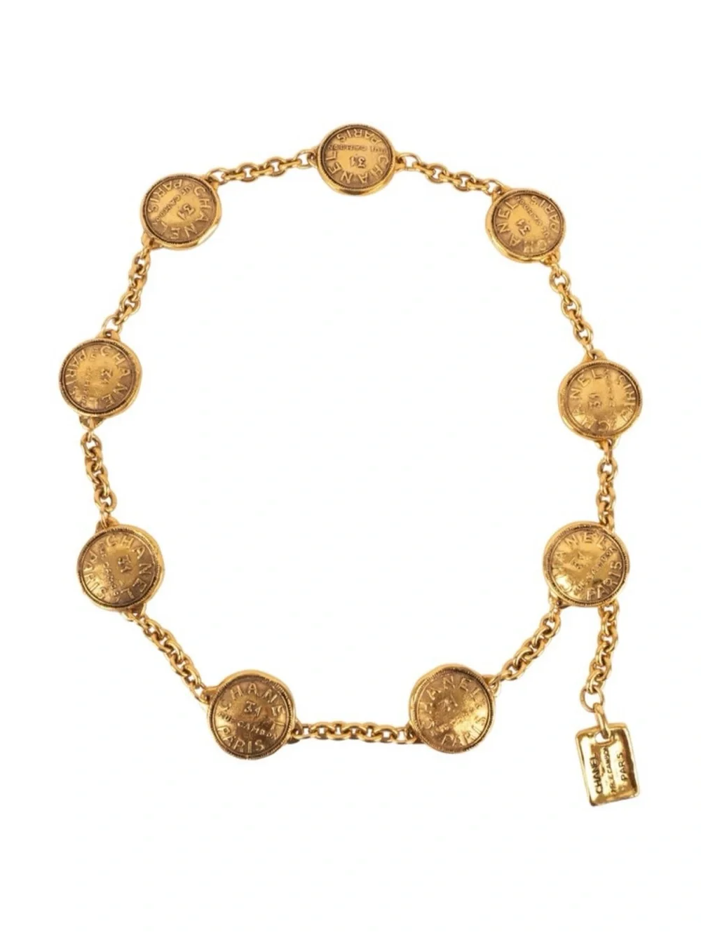 Authentic CHANEL medallion charm gold plated Rue Cambon 31 medallion belt 80cm